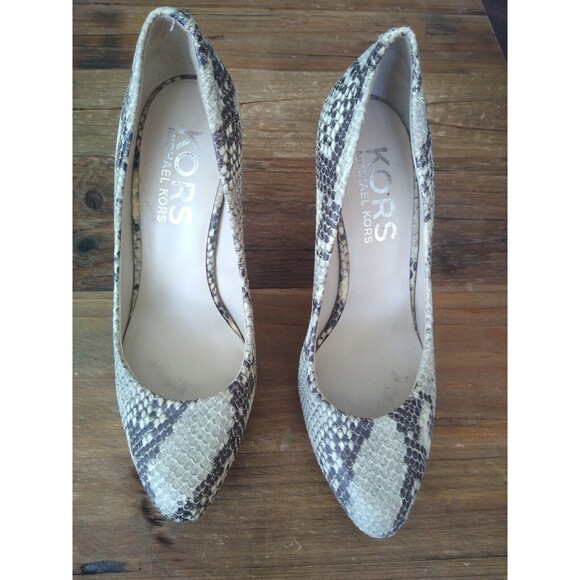 Michael Kors Womens Ionna Pump Sz 8 Platform Heel Leopard Snakeskin Soho Trendy - Picture 1 of 5
